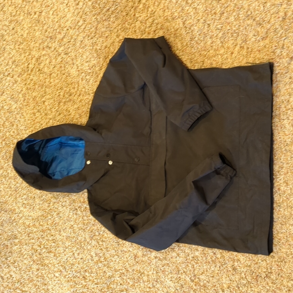 Old Navy anorak hood shell windbreaker raincoat xl 14-16 black with blue lining